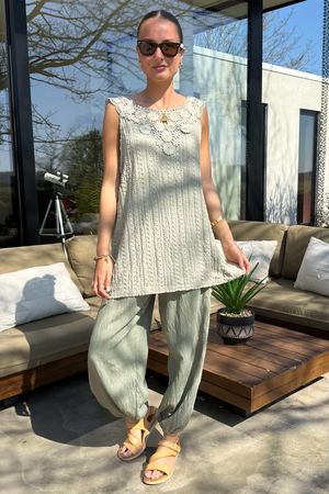 Laundry B Victoria Stretch Broderie Cami Khaki